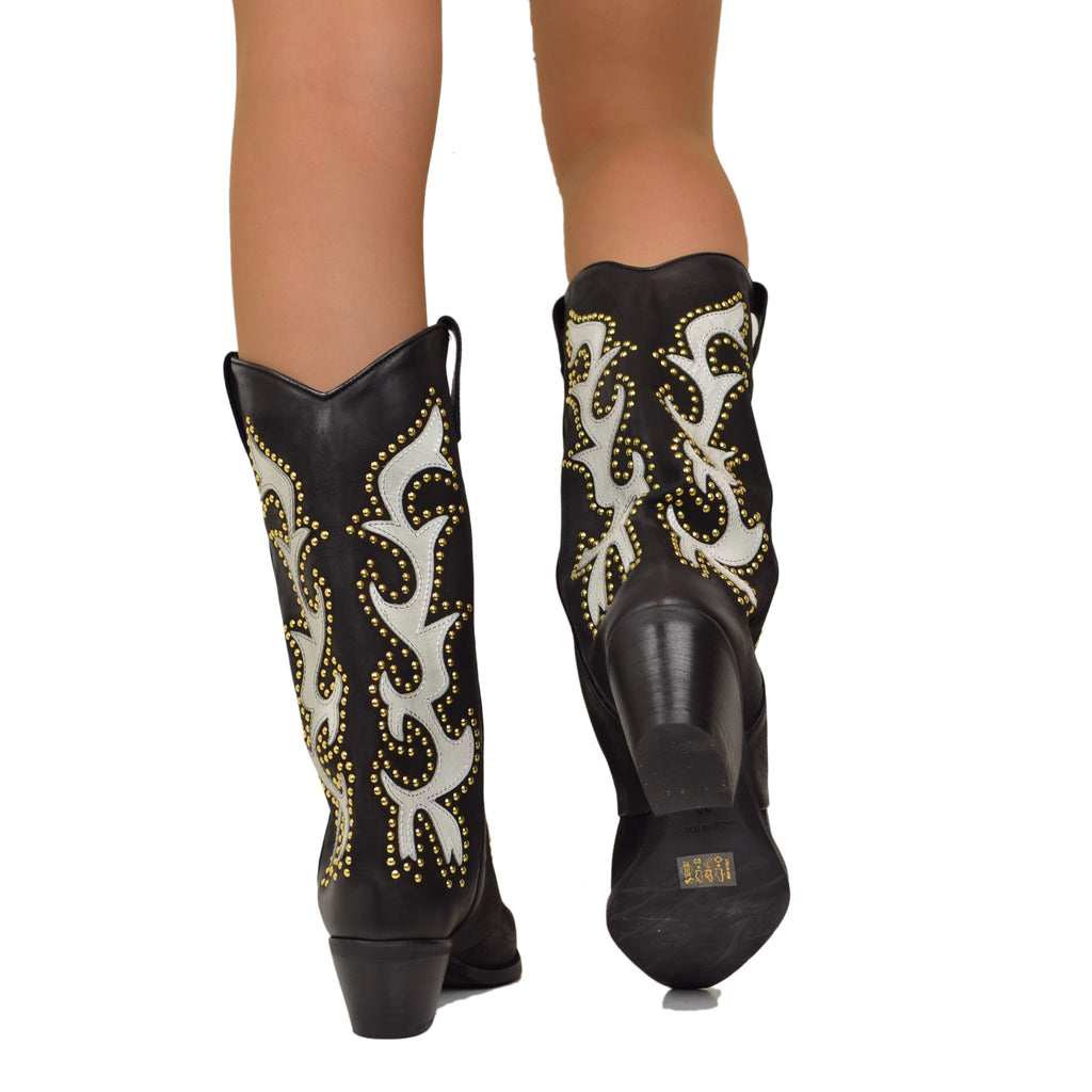 Stivali Cowboy Texani Ricamati e Borchiati Bicolore Pelle Nabuk LIMITED EDITION - 5