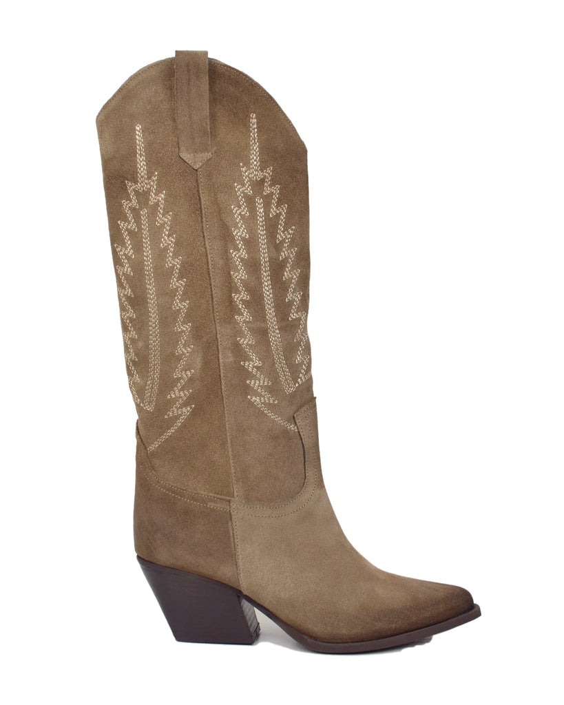 Hohe gesteppte Westernstiefel aus Wildleder in Beige Neuheiten - 2