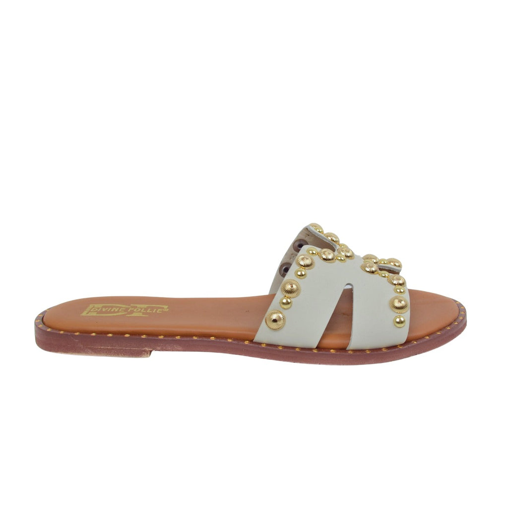Ciabatte donna con Borchie in Pelle Offwhite Made in Italy - 2