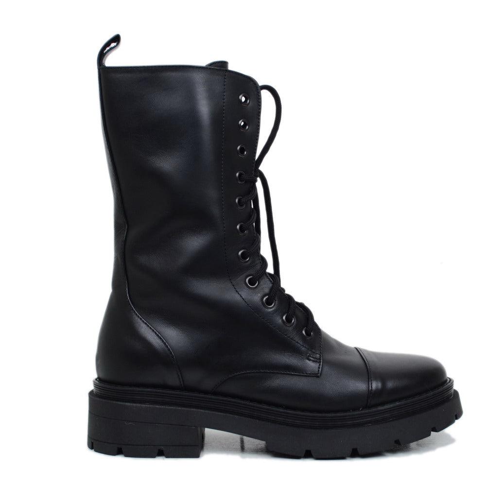Women's Black Amphibian Boots with Zip and Platform Bottom Made in Italy - 2