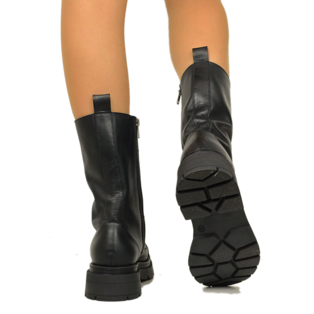 Women s Amphibious Boots with Zip and Black Laces Made in Italy