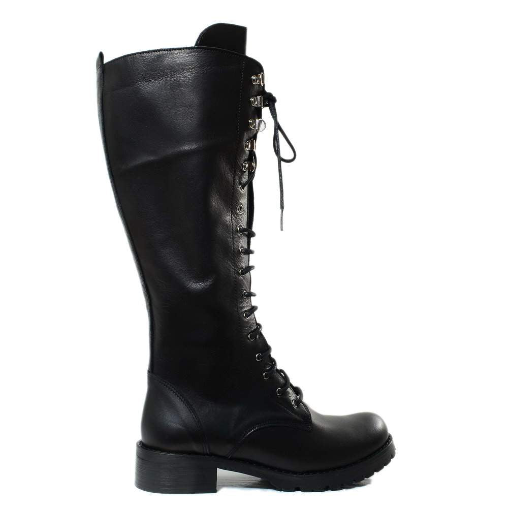 High Black Leather Amphibian Boots with Laces Made in Italy - 6