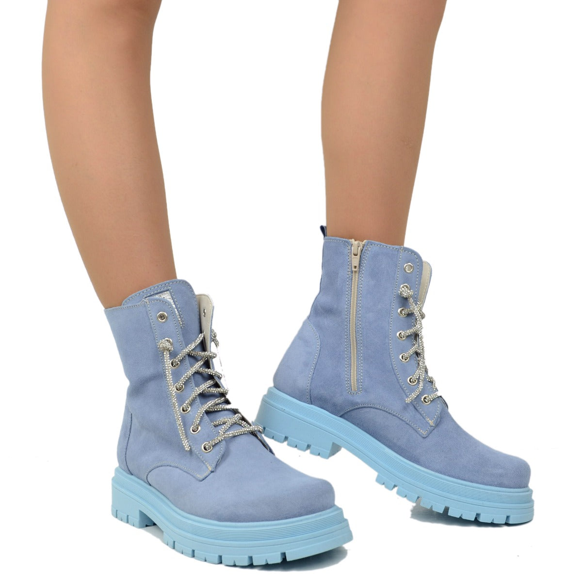 Ankle Boots Light Blue Jeans Shoes KRAFTER High Ankle Denim Boots