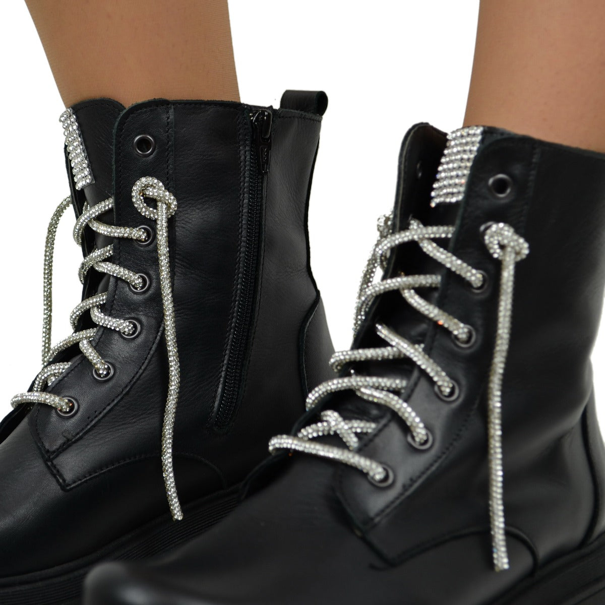 Damen-Biker-Stiefeletten mit Strasssteinen und seitlichem