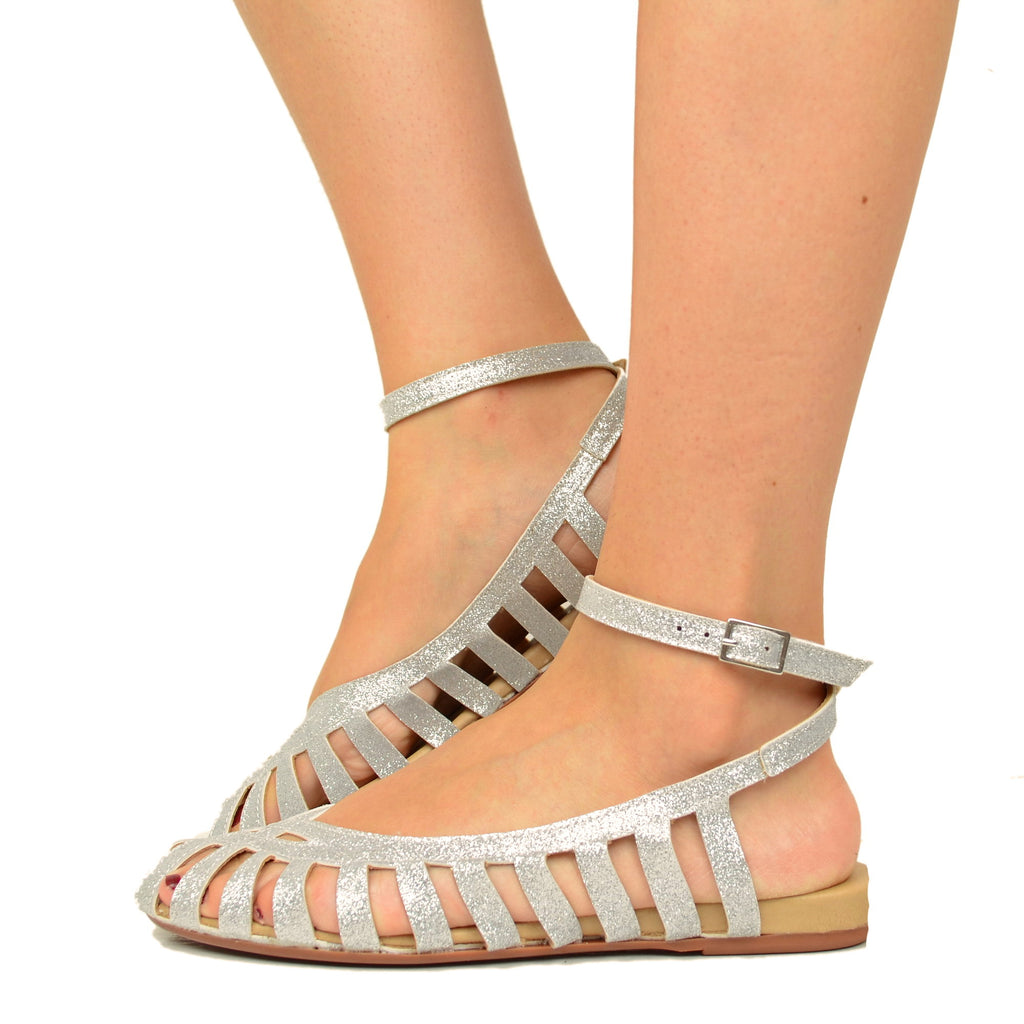 Ballerine Donna a Ragnetto Argento con Glitter Made in Italy