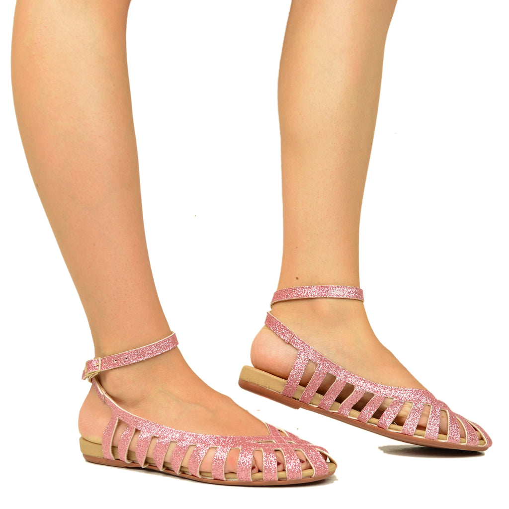 Ballerine Donna a Ragnetto Rosa con Glitter Made in Italy - 4