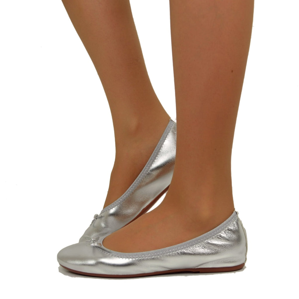 Ballerinas in Silver Nappa Elasticized with internal Wedge