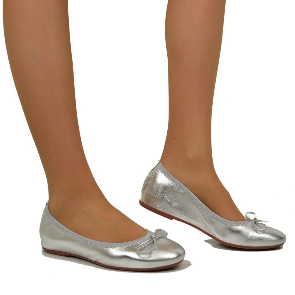 Ballerinas in Silver Nappa Elasticized with internal Wedge - 3