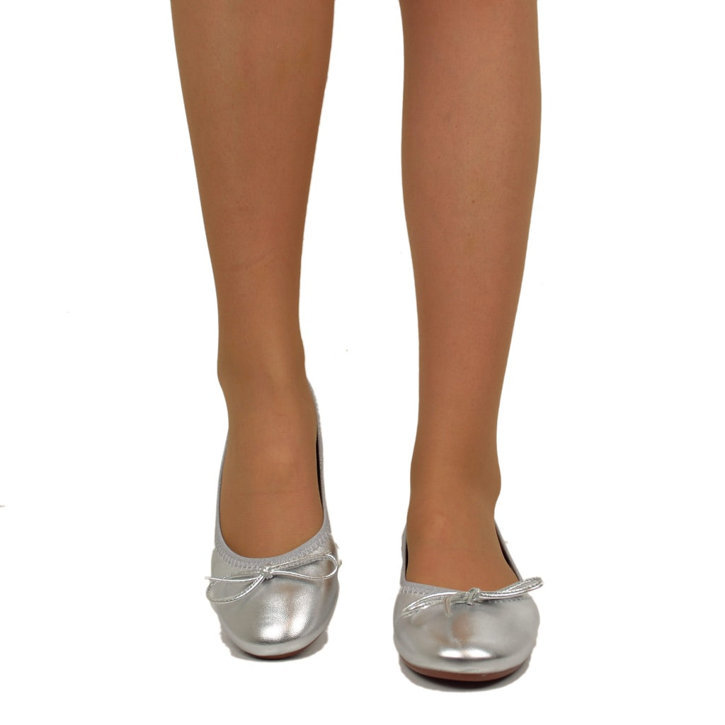 Ballerinas in Silver Nappa Elasticized with internal Wedge - 4