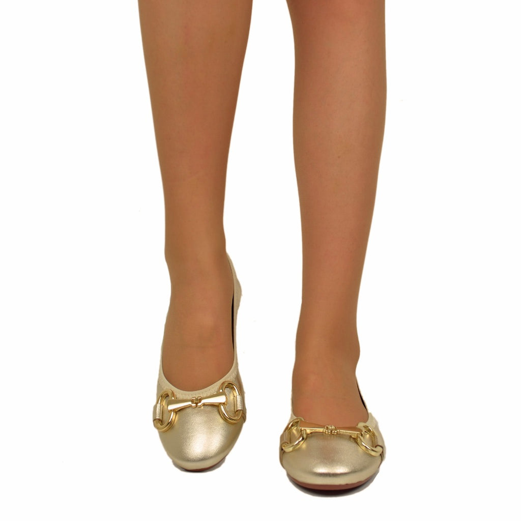 Platinum-colored Ballerinas in Stretch Nappa with Horsebit - 3