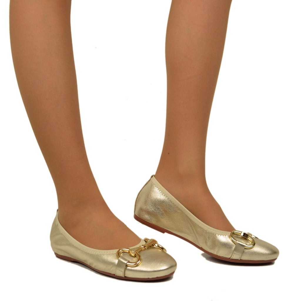 Platinum-colored Ballerinas in Stretch Nappa with Horsebit - 4