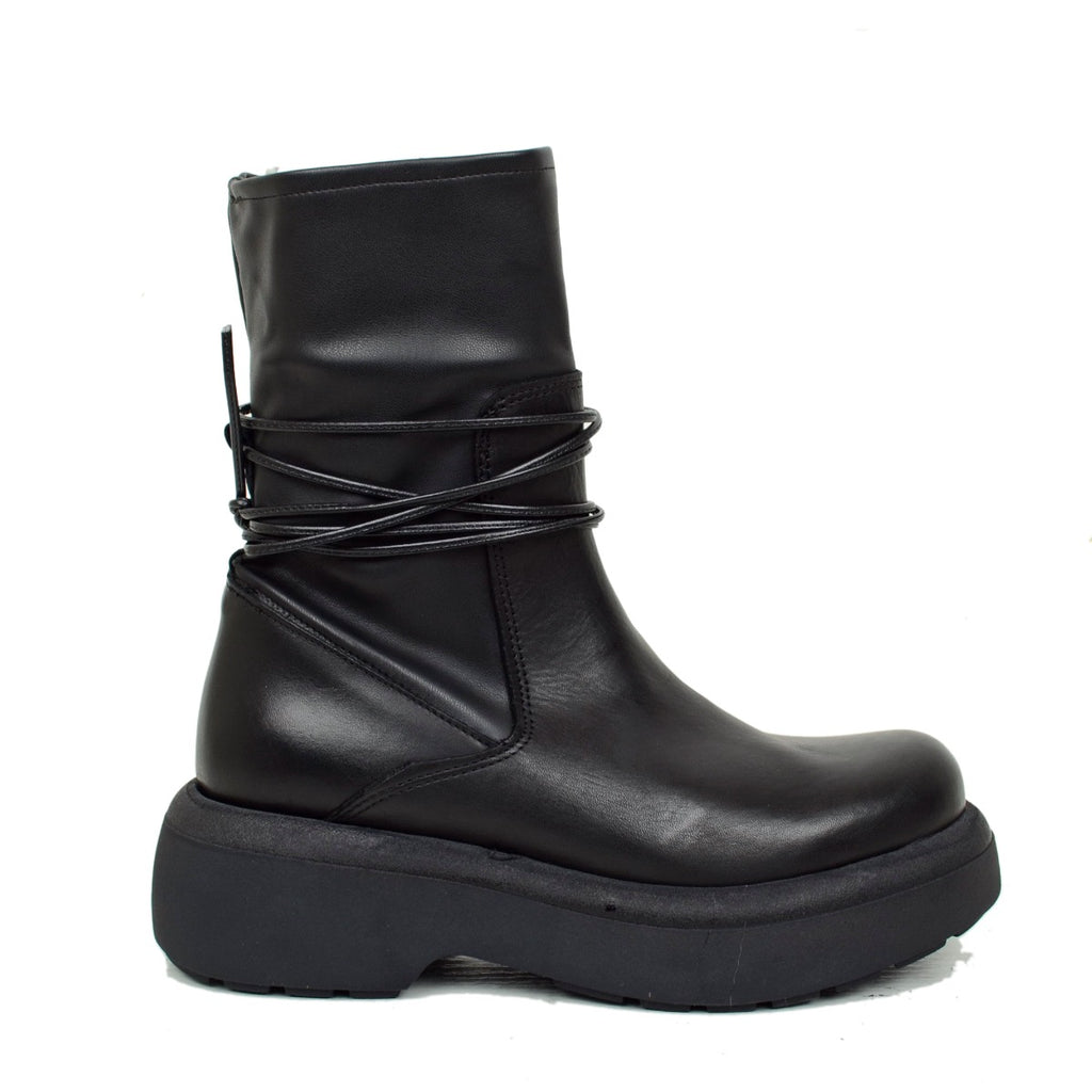 Stivaletti Donna Platform Elasticizzati Neri con Lacci - 2