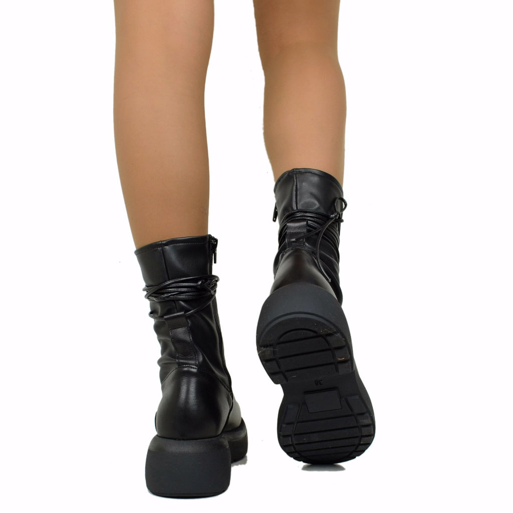 Stivaletti Donna Platform Elasticizzati Neri con Lacci - 5
