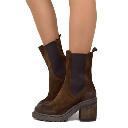 Stivaletti Beatles in Pelle Testa di Moro Scamosciata Vintage