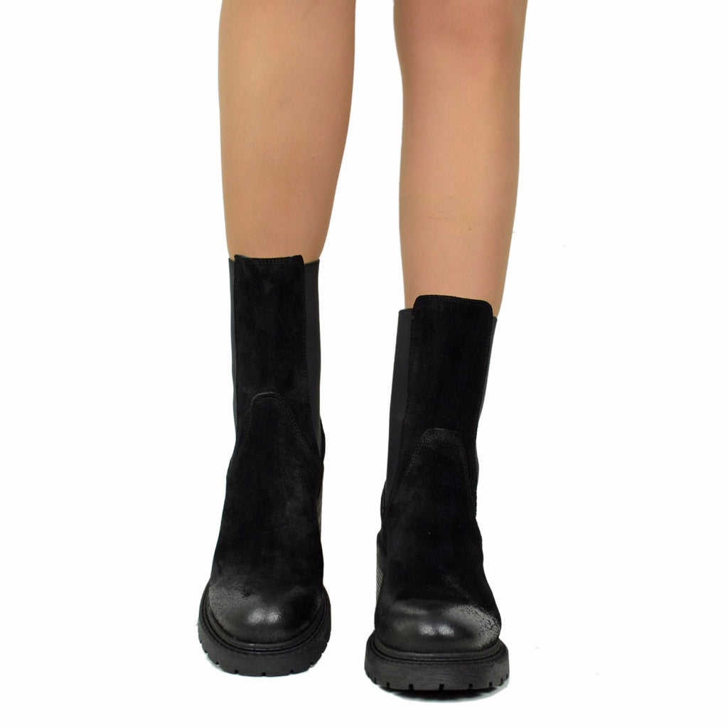 Schwarze Damen-Stiefeletten der Beatles aus Vintage-Wildleder - 3