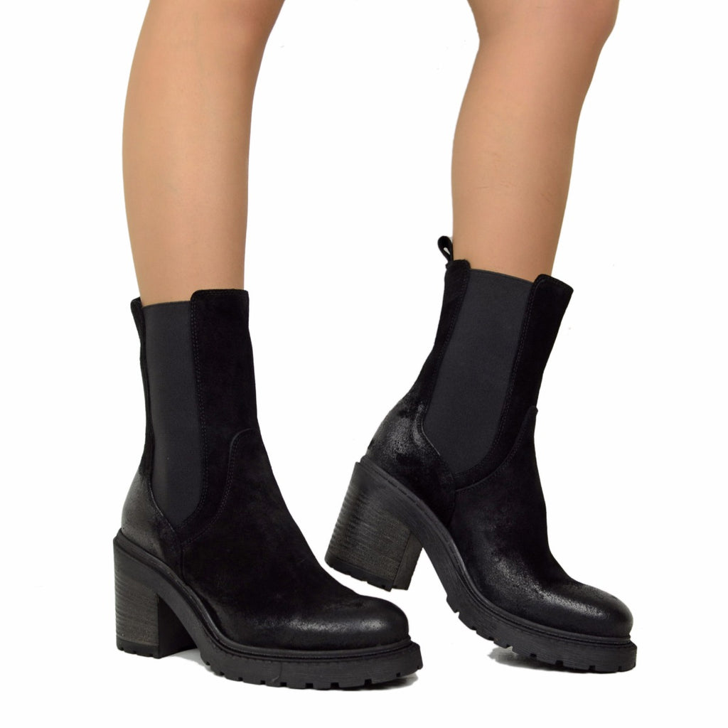 Schwarze Damen-Stiefeletten der Beatles aus Vintage-Wildleder - 4