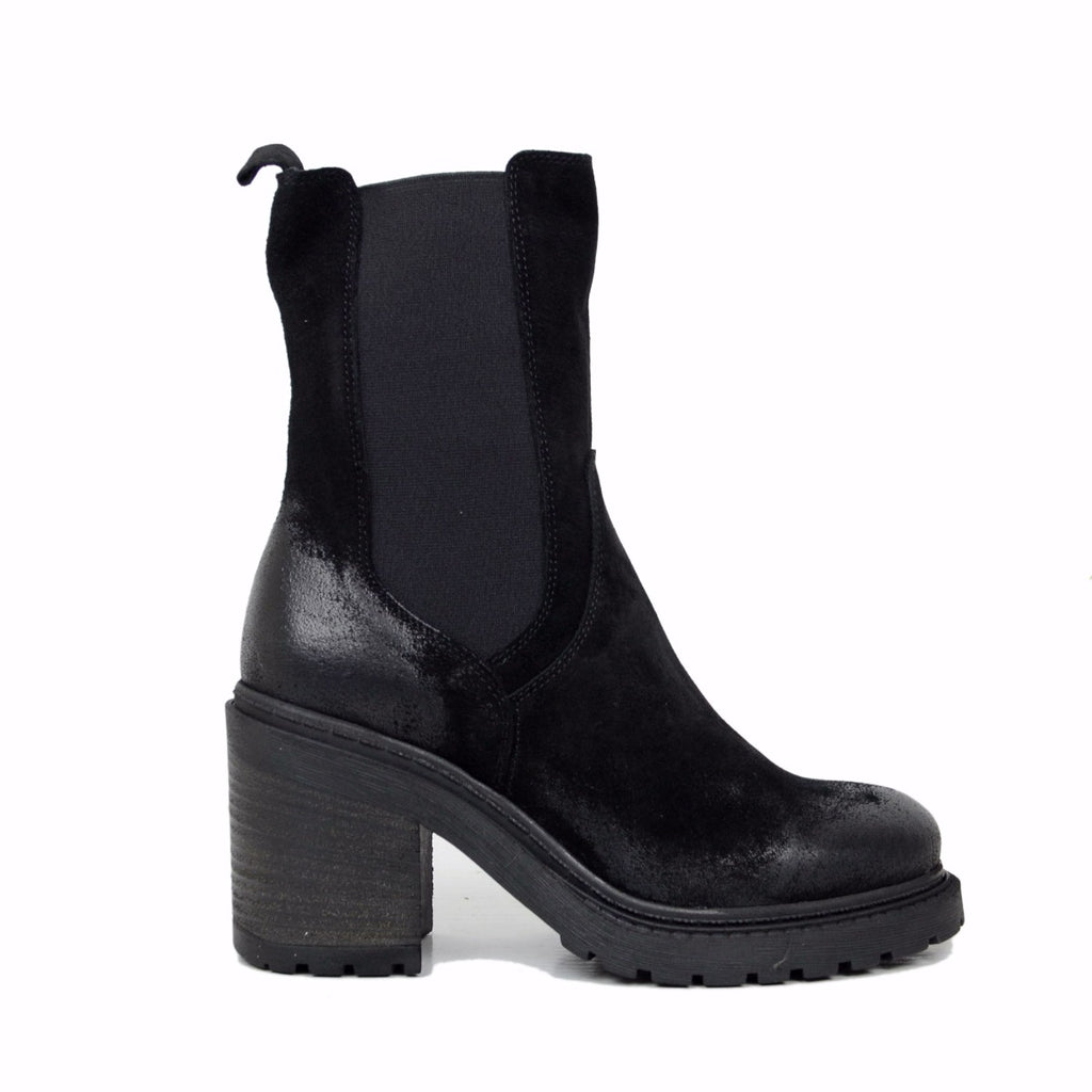Schwarze Damen-Stiefeletten der Beatles aus Vintage-Wildleder - 2
