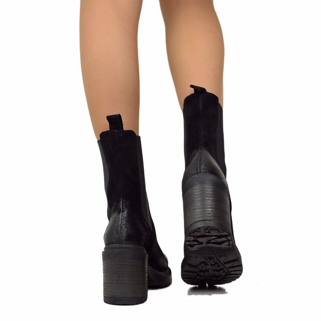 Schwarze Damen-Stiefeletten der Beatles aus Vintage-Wildleder - 5