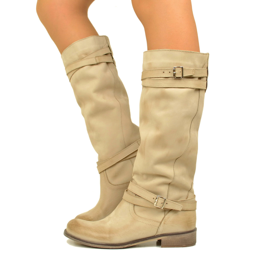 Camperos Women's High Boots in Taupe Gradient Vintage Leather