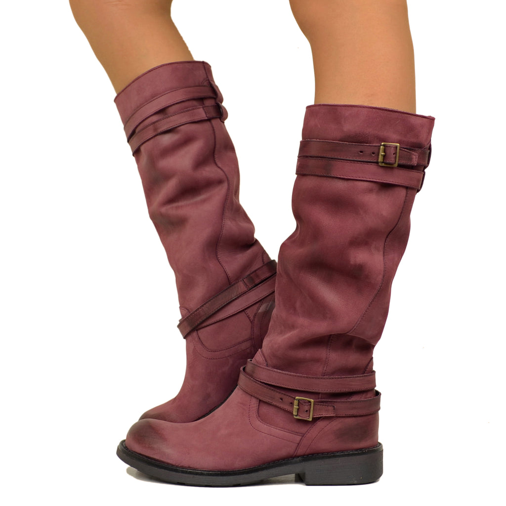 Women's Camperos High Boots in Burgundy Gradient Vintage Leather