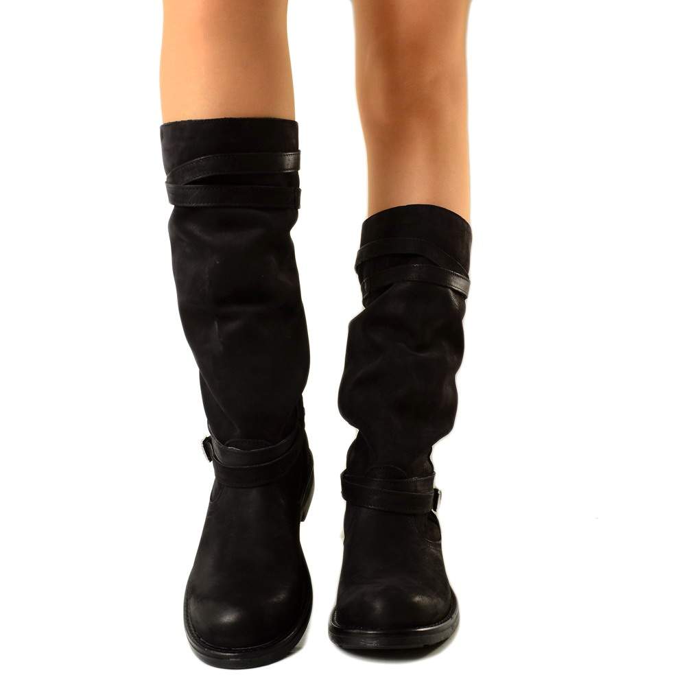 Hohe Camperos-Stiefel für Damen aus schwarzem Vintage-Leder mit Farbverlauf - 3