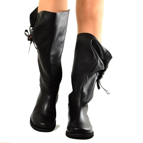 Women's Calf Boots in Genuine Leather with Side Bow - 6