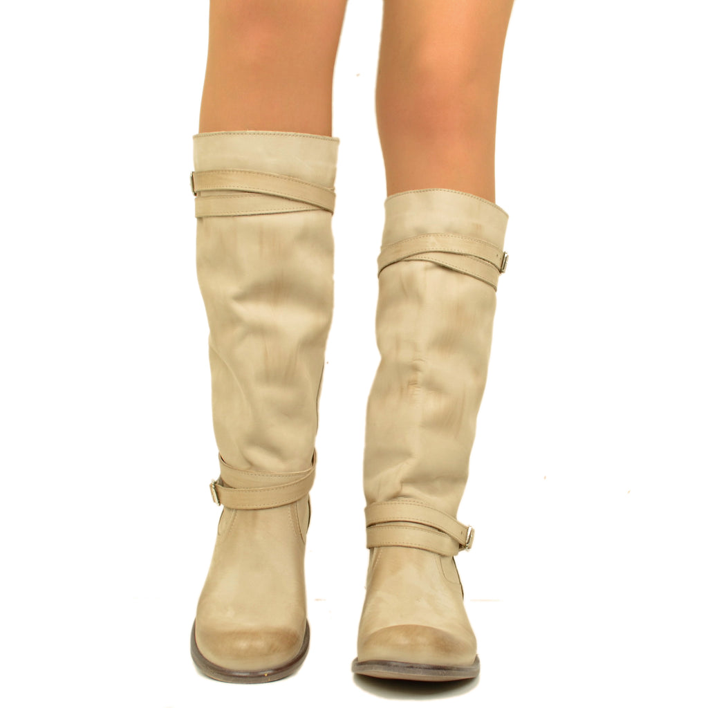 Camperos Women's High Boots in Taupe Gradient Vintage Leather - 4