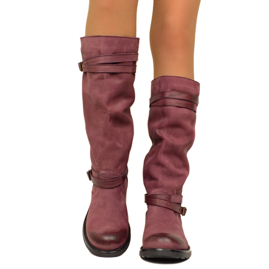 Women's Camperos High Boots in Burgundy Gradient Vintage Leather - 4