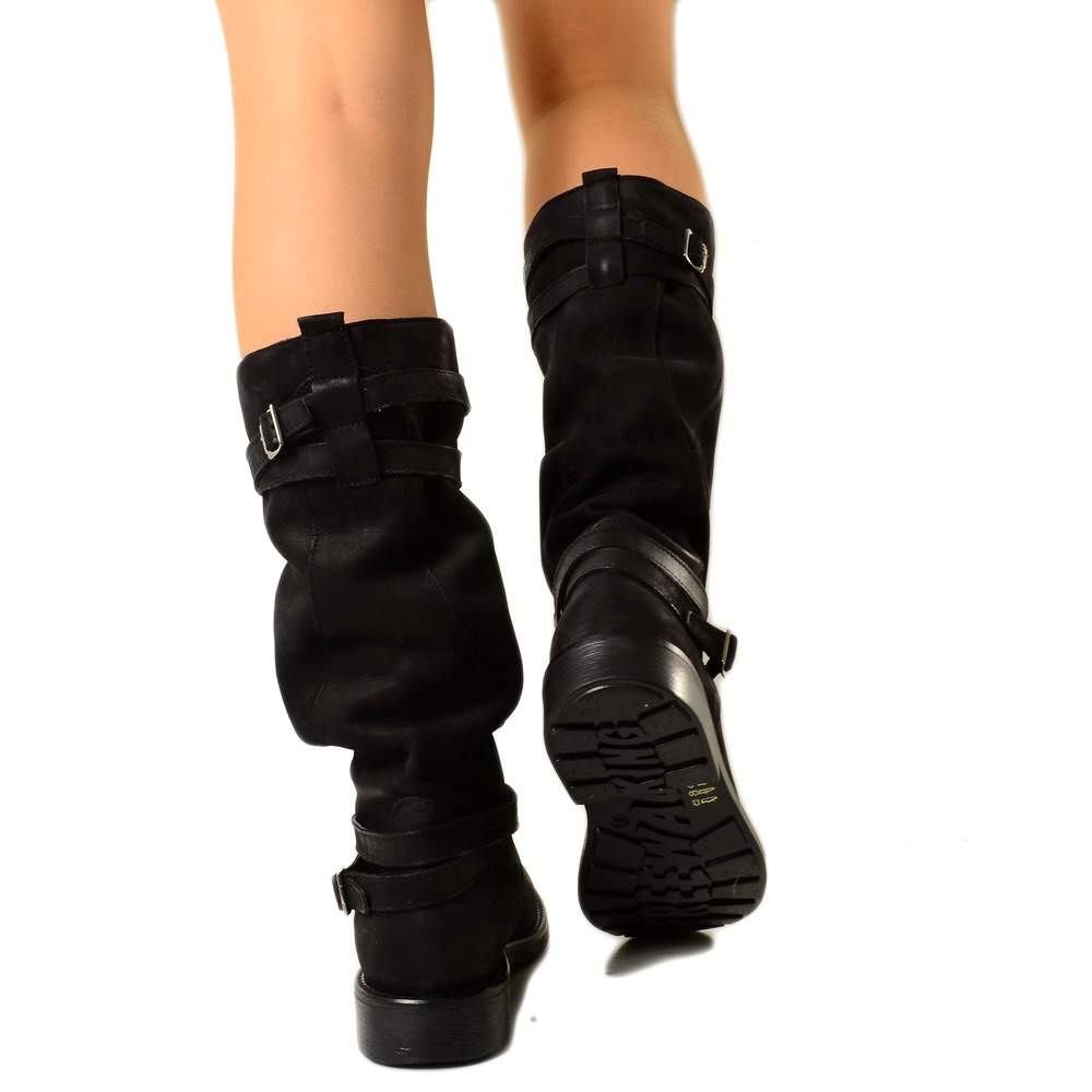 Hohe Camperos-Stiefel für Damen aus schwarzem Vintage-Leder mit Farbverlauf - 6
