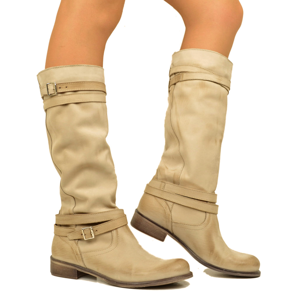 Camperos Women's High Boots in Taupe Gradient Vintage Leather - 3
