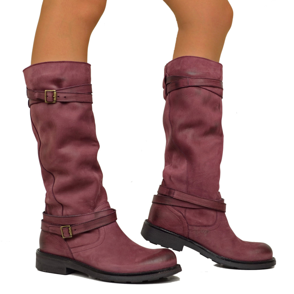 Women's Camperos High Boots in Burgundy Gradient Vintage Leather - 3