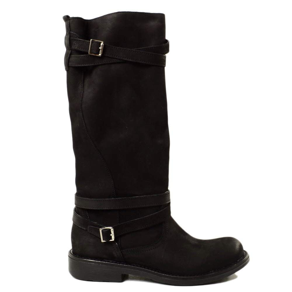Hohe Camperos-Stiefel für Damen aus schwarzem Vintage-Leder mit Farbverlauf - 4