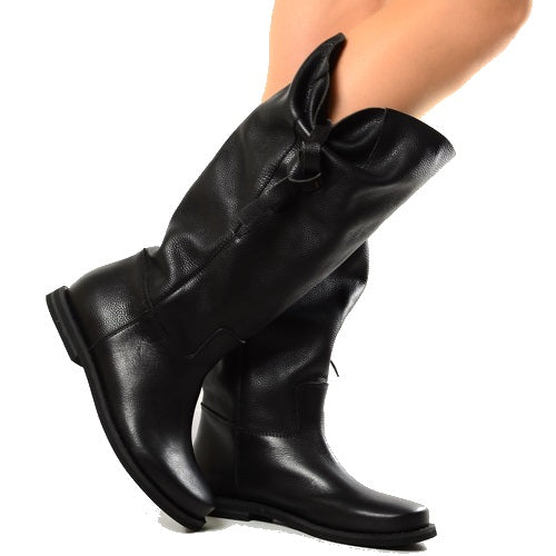 Women's Calf Boots in Genuine Leather with Side Bow - 3