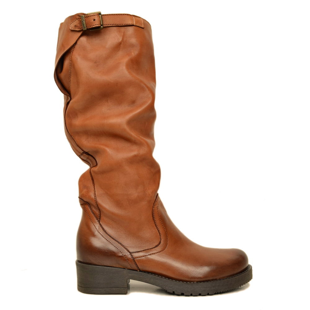 Women's Biker Boots with Leather Buckle Made in Italy - 4