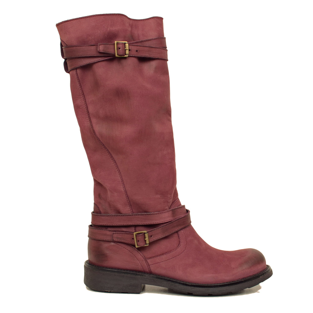 Women's Camperos High Boots in Burgundy Gradient Vintage Leather - 2