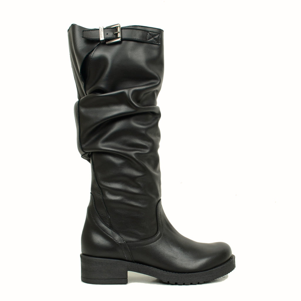 Women's Biker Boots with Black Leather Buckle Made in Italy - 4