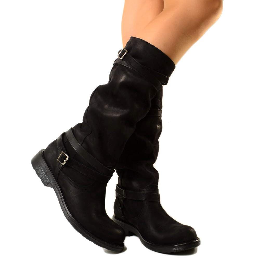 Hohe Camperos-Stiefel für Damen aus schwarzem Vintage-Leder mit Farbverlauf - 2