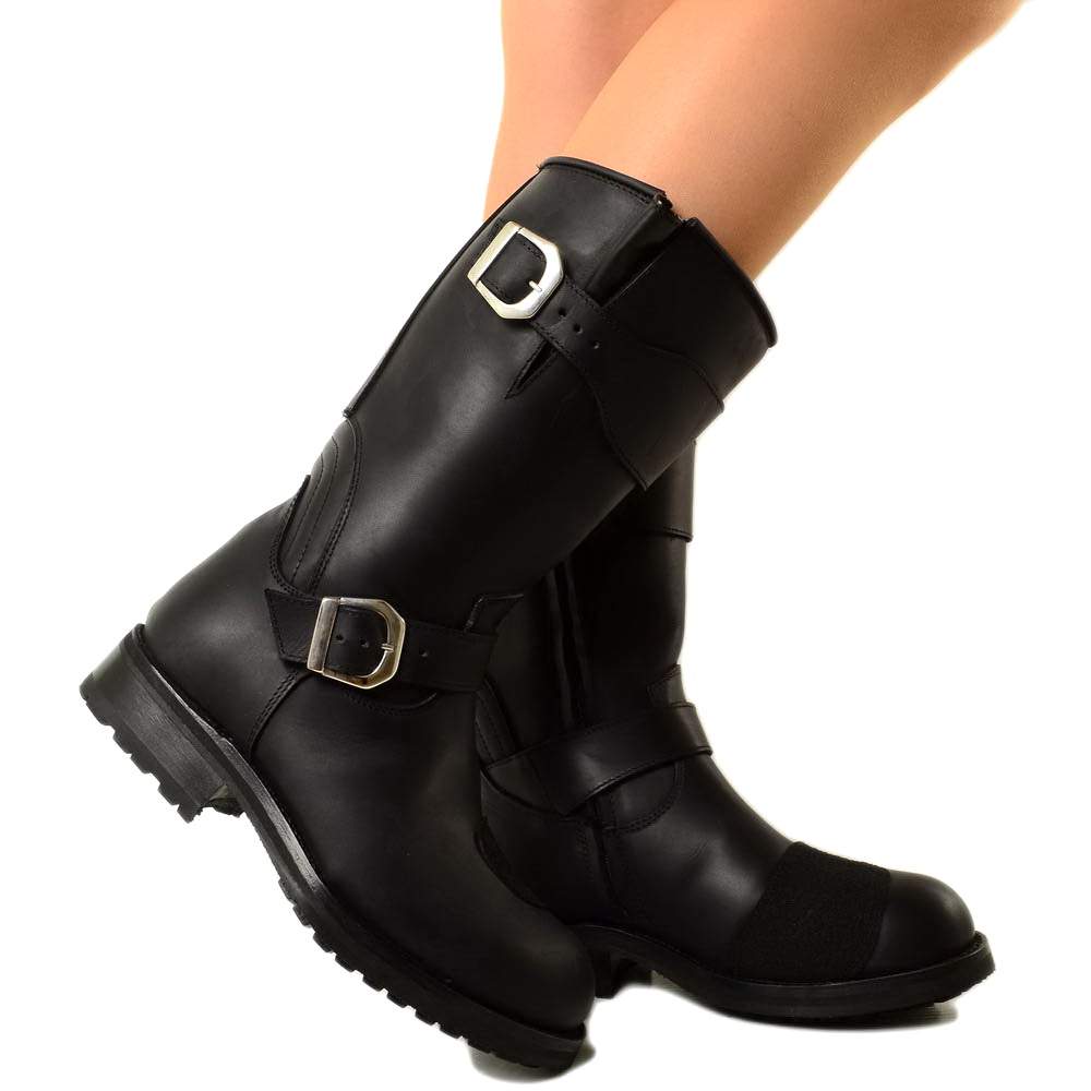 Biker Boots Waterproof with Vibram sole in Black Leather - 3