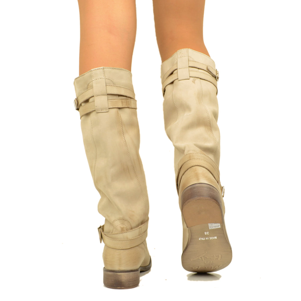 Camperos Women's High Boots in Taupe Gradient Vintage Leather - 5