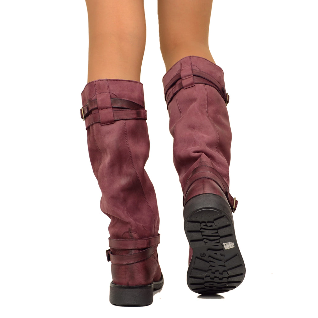 Women's Camperos High Boots in Burgundy Gradient Vintage Leather - 5