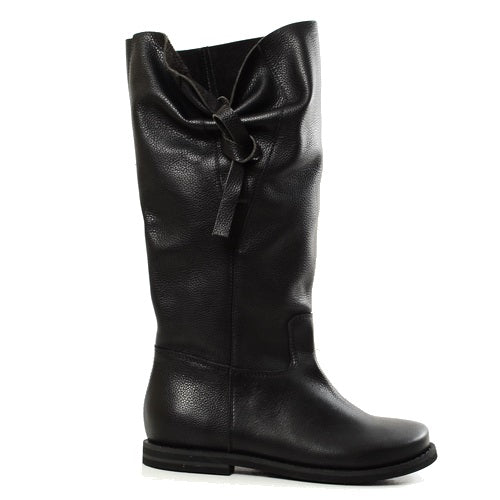 Women's Calf Boots in Genuine Leather with Side Bow - 7