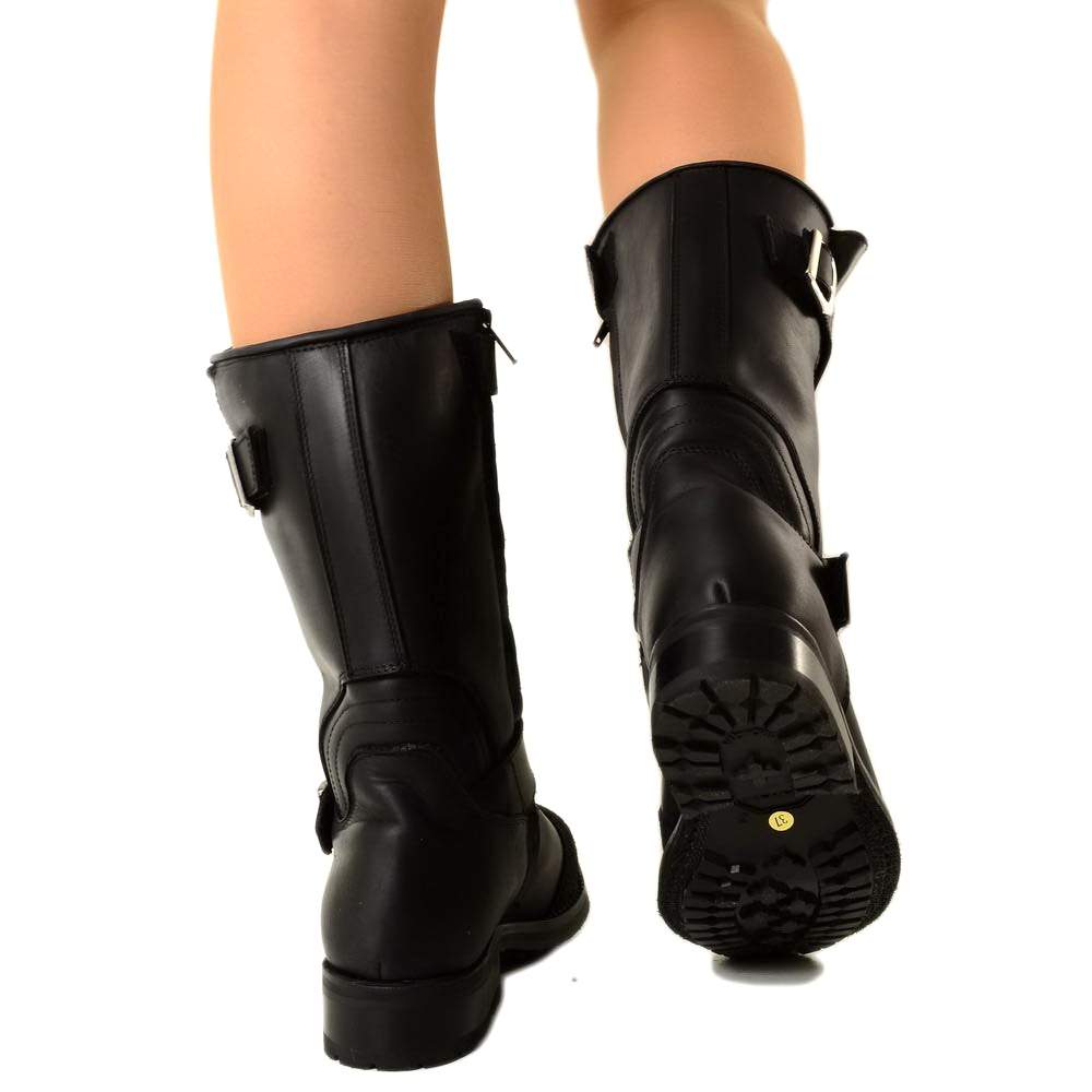 Biker Boots Waterproof with Vibram sole in Black Leather - 4
