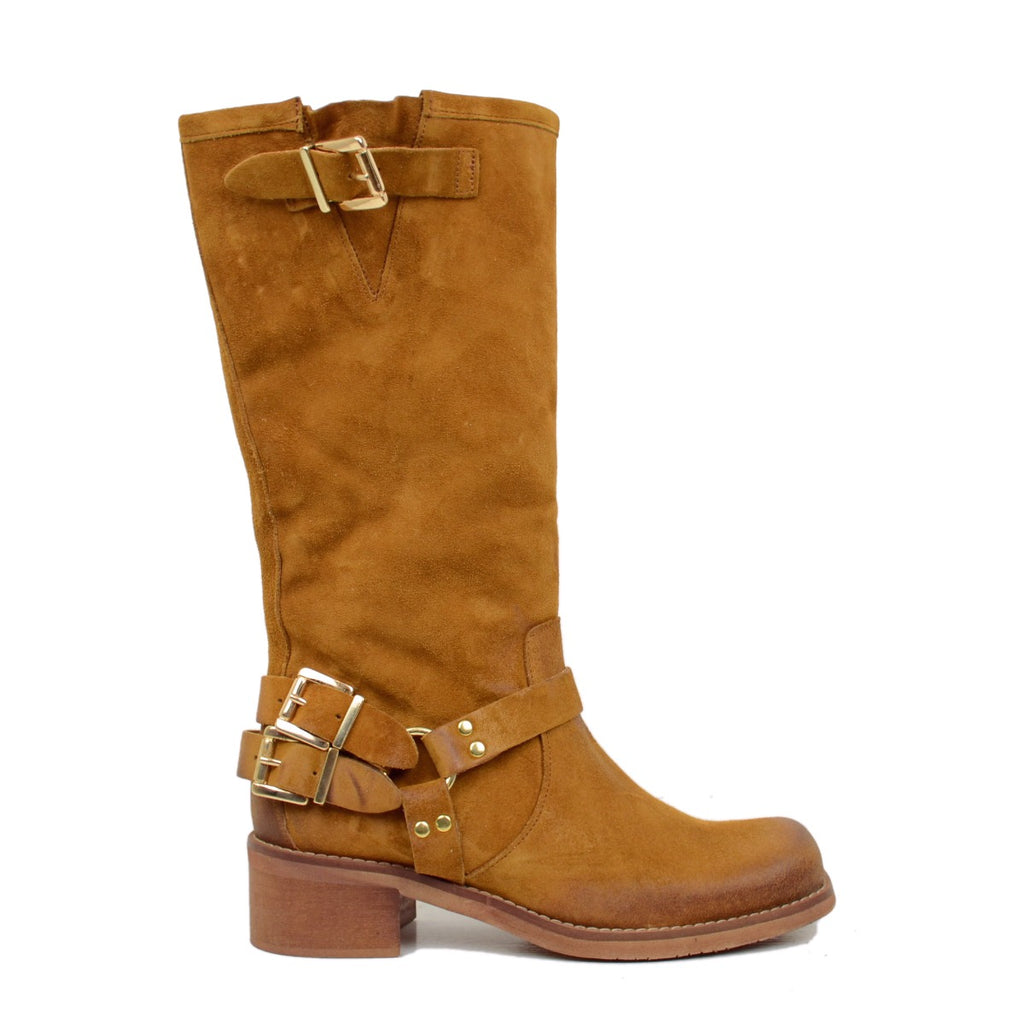 Women's Boots in Tan Suede Leather with Square Toe - 2