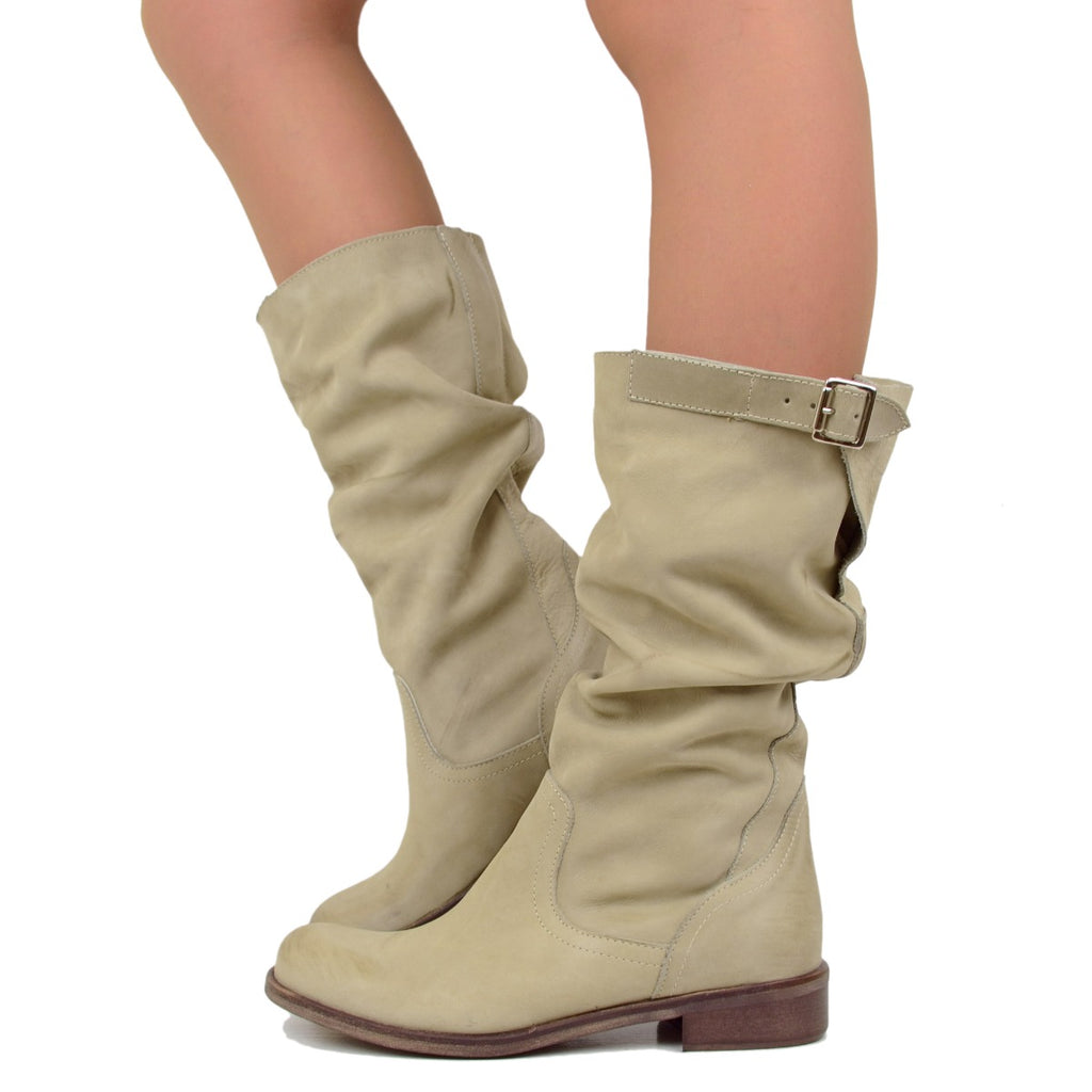 Women's Summer Boots in Vintage Taupe Nubuck Leather Made in Italy