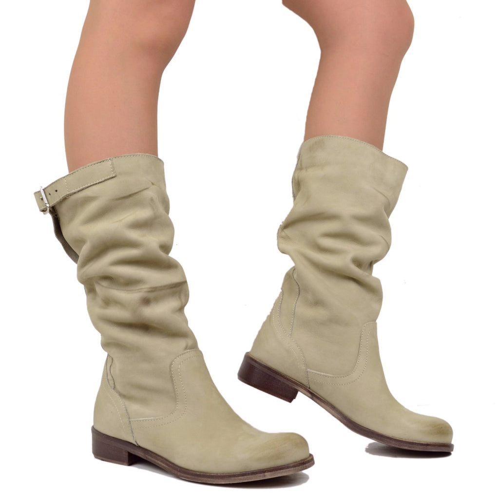 Women's Summer Boots in Vintage Taupe Nubuck Leather Made in Italy - 4
