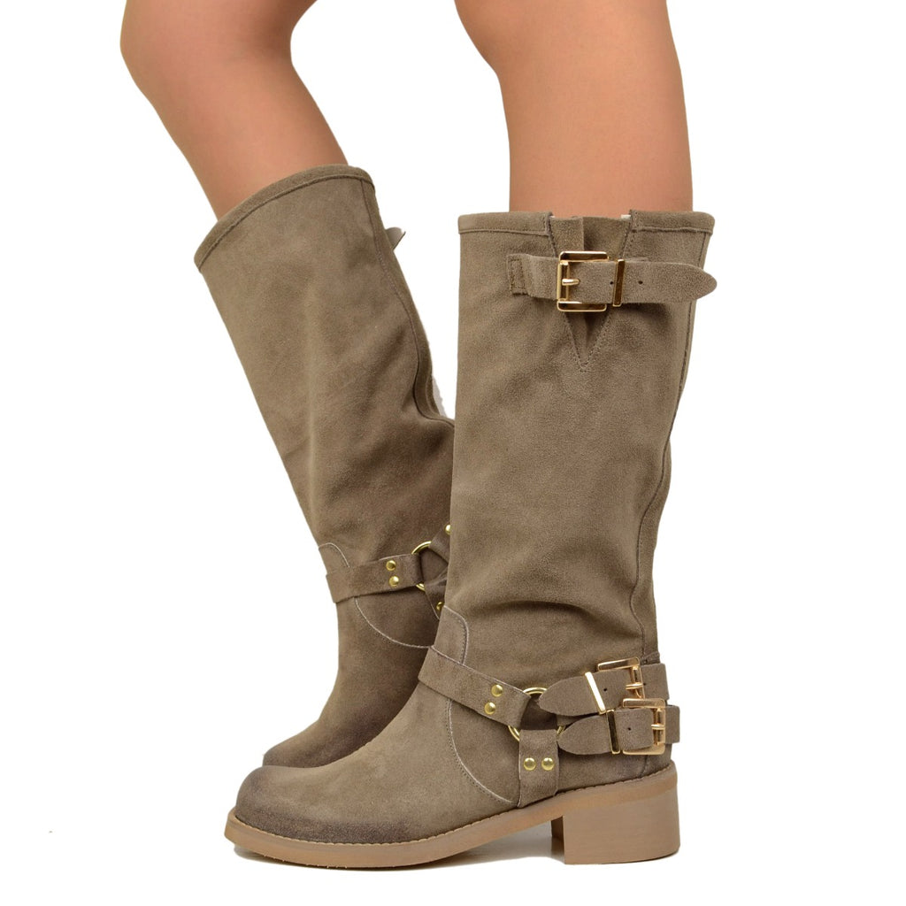 Women's Taupe Suede Boots with Square Toe