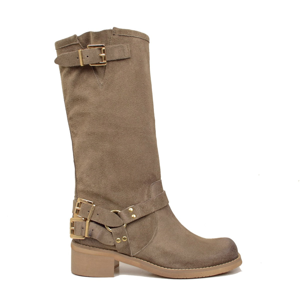 Women's Taupe Suede Boots with Square Toe - 2