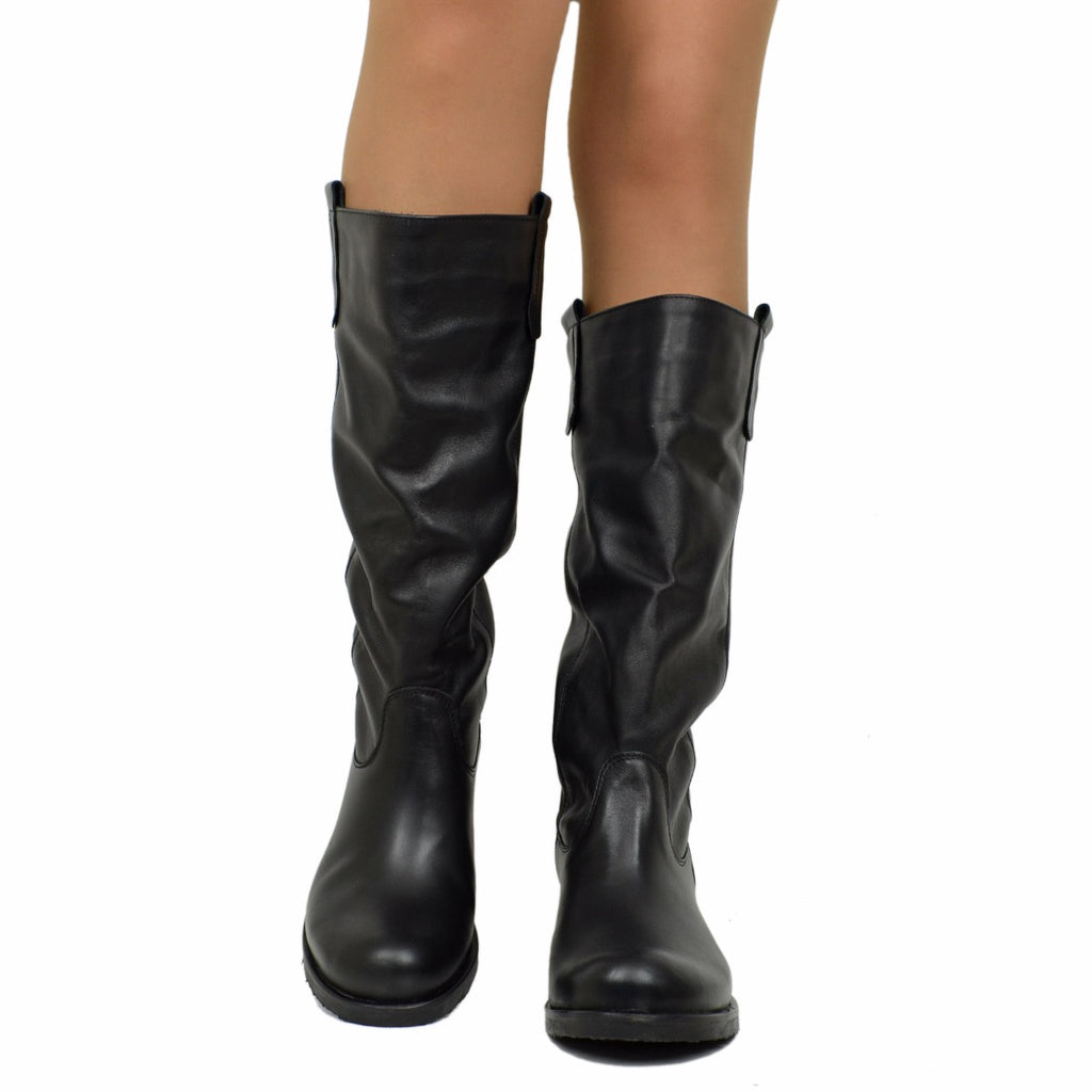 Women's Black Biker Boots in Vintage Nubuck Leather Made in Italy - 3