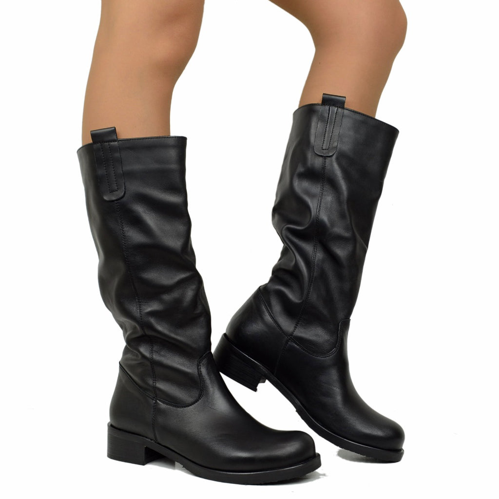 Women's Black Biker Boots in Vintage Nubuck Leather Made in Italy - 4