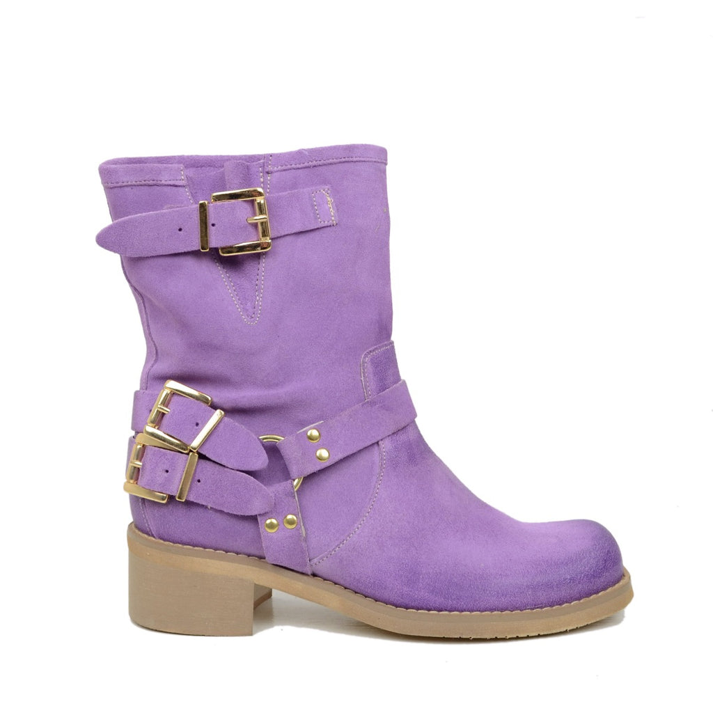 Women's Ankle Boots in Lilac Suede with Square Toe - 2